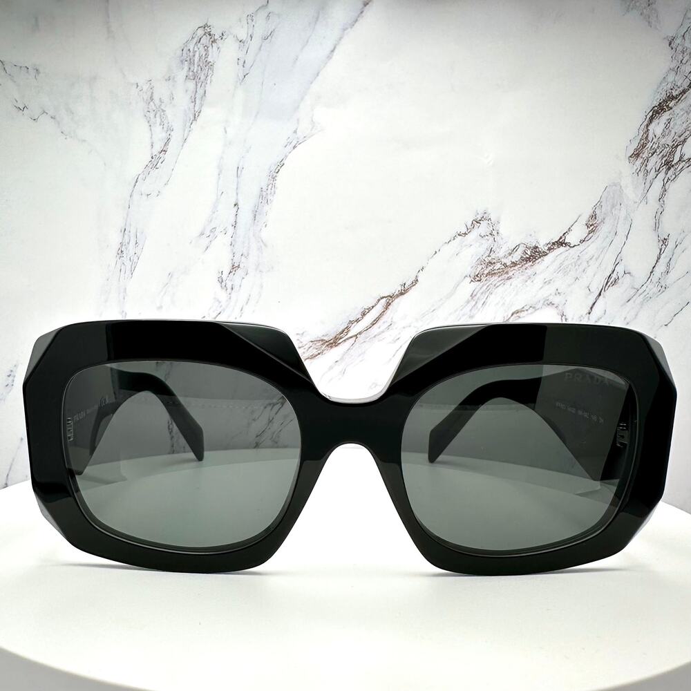 New PRADA Sunglasses Black Silver Symbole Logo Oversized Square Frame 54mm - Picture 3 of 16